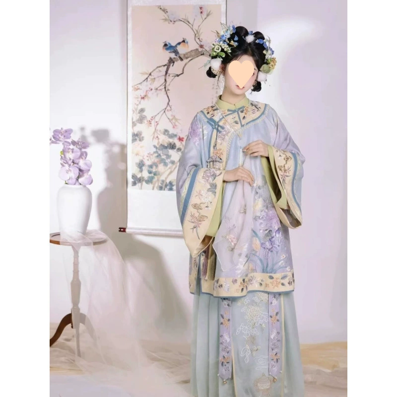 Новая осенняя банкетная заколка в китайском стиле с хризантемой, тяжелое мастерство, восстановленное чувство перевернутой юбки с большими рукавами, комплект из двух предметов, улучшенный женский костюм с принтом Qing Han.