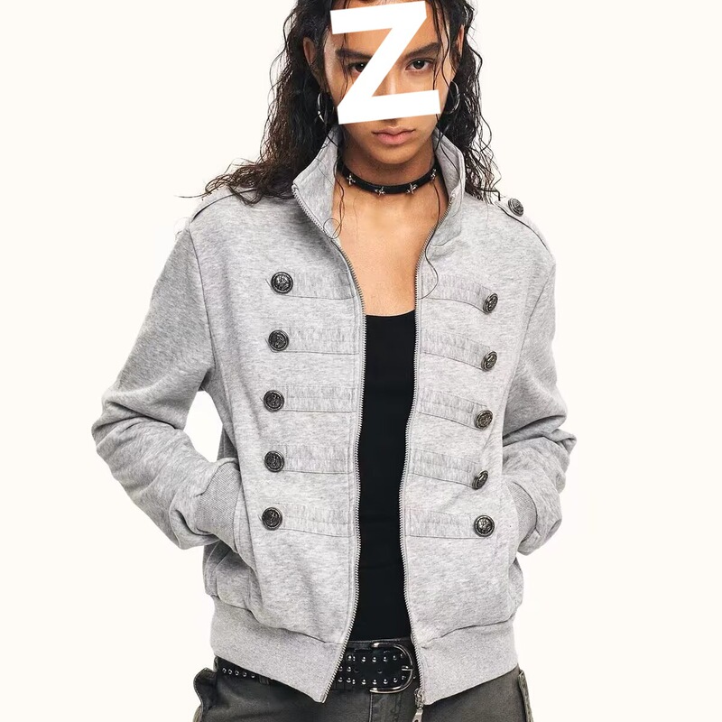 Retro court-style stand-up collar double-breasted sweatshirt jacket for women, autumn casual heavy-duty zipper short jacket top Retro court-style stand-up collar double-breasted sweatshirt jacket for women, autumn casual heavy-duty zipper short jacket top