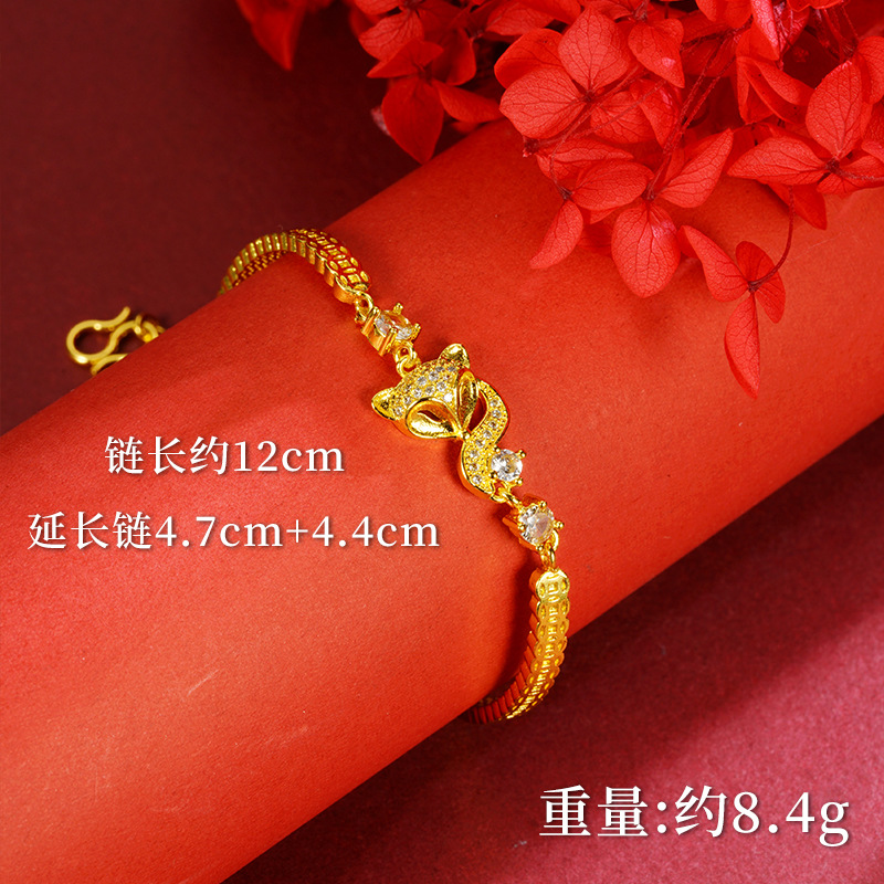 Luz de lujo pequeño zorro collar pulsera oro de arena vietnamita micro anillo de diamantes femenino popular retro nicho joyería suministro