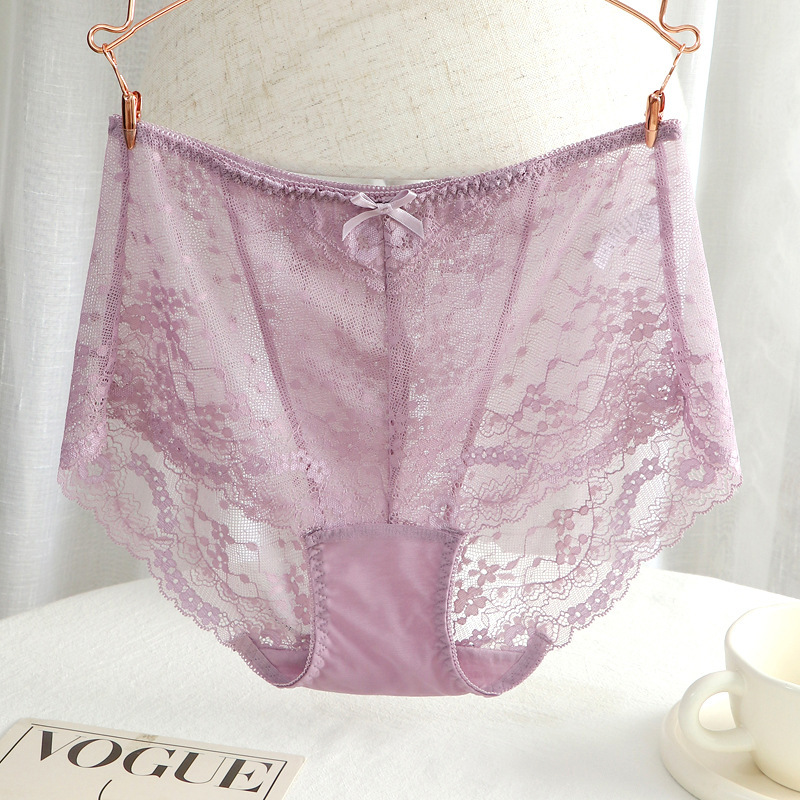 Japanese plus size Underwear Women's Traceless Mid-high Waist Full Lace Sexy Breathable Goddess Briefs chubby girl Hollow Thin