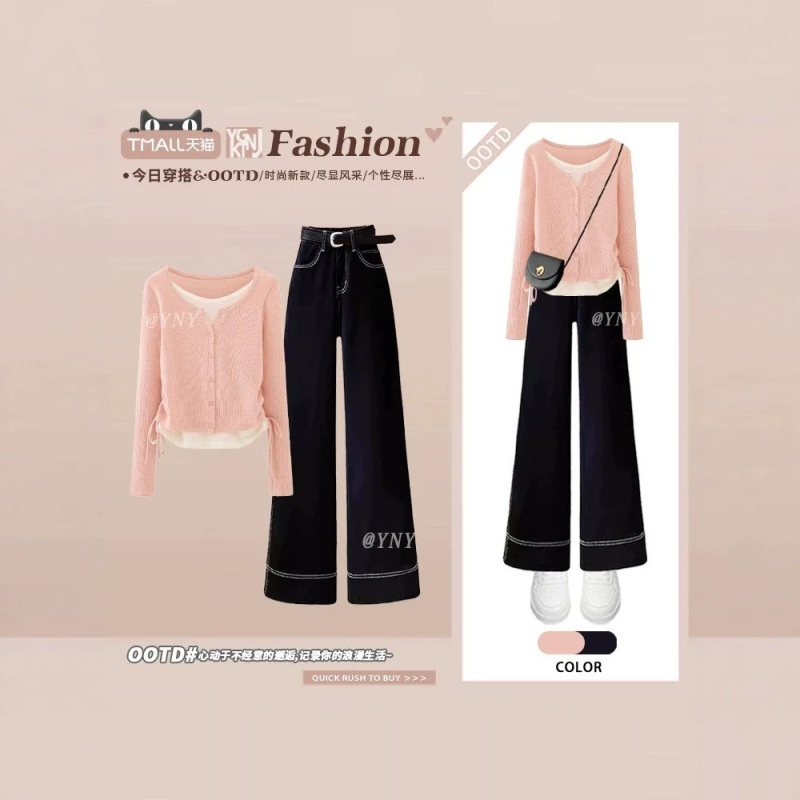 Elegant and Youthful Design, Faux Two-Piece Knitted Cardigan for Women, New Autumn Style, Paired with Loose and Versatile Straight-Leg Jeans
