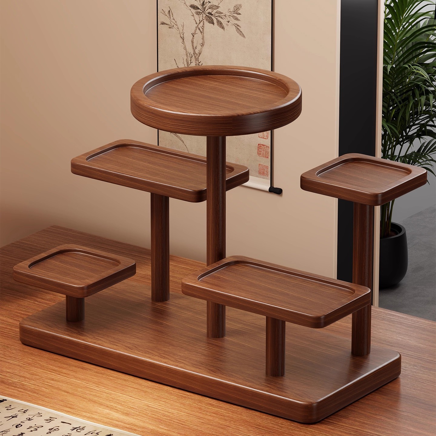 复古中式博古架置物架桌面茶具紫砂壶收纳摆件杯架桌上多层展示架