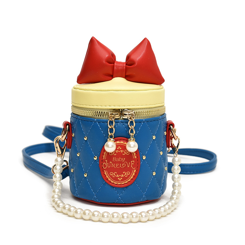 Bolso para niños coreano 2025, nuevo lindo bolso de arco, bolso de cubo, bolso de hombro de cadena de perlas de chicas