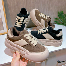 真皮小白鞋女2025冬季新款大头面包鞋女平底加绒休闲鞋女百搭女鞋