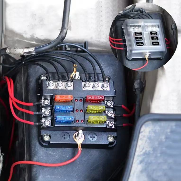 Car Fuse Box with Negative Terminal, Plug-In Screw Type, Multi-Way Fuse Box, Led Indicator Light, Boat and Car Accessories