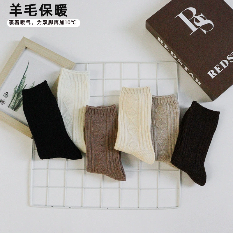 Толстые носки, женские осенне-зимние носки до середины икры, толстые шерстяные носки на флисовой подкладке, плюшевые японские зимние однотонные ворсовые Носки