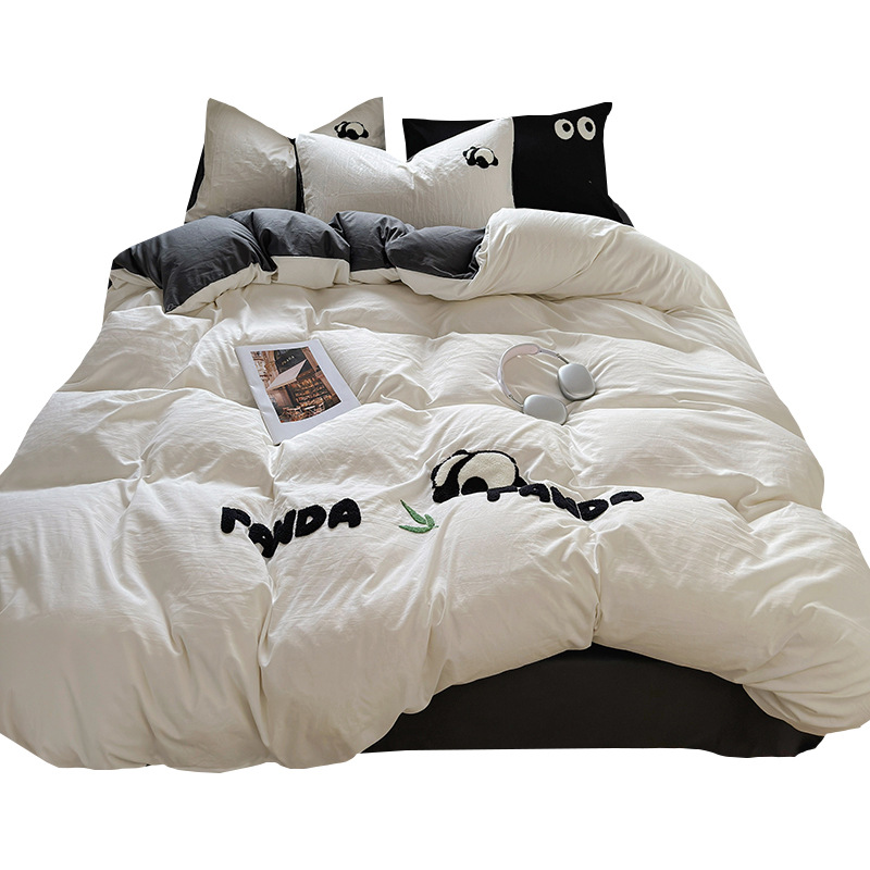 Simple ins toallas de algodón lavados bordadas cuatro piezas sábanas cubiertas cama de dibujos animados dormitorio de tres piezas ropa de cama