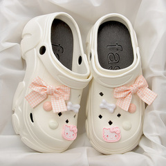 夏季蝴蝶結洞洞鞋女士戶外穿高跟厚底小碼增高EVA涼拖鞋外貿跨