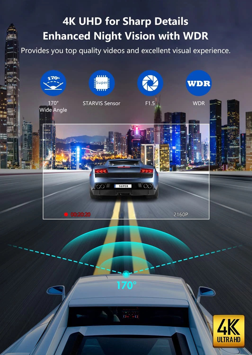 2026 New Product Cross-Border High-Definition 4K Car Dashcam Front and Rear Camera Dashcam Vehicle Recorder