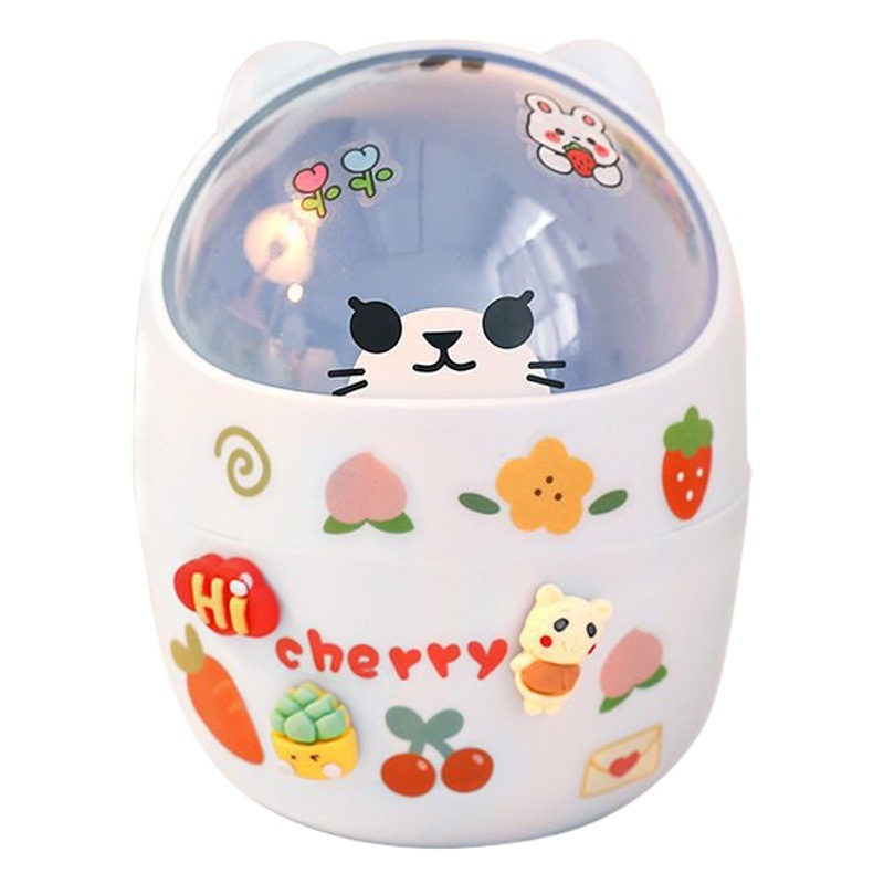 Basura de escritorio Mini Flip Home dormitorio chica corazón DIY lindo cubierto Oficina caja almacenamiento Titular La Pluma