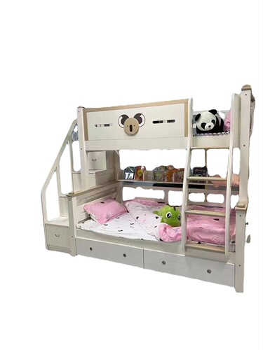 Full solid wood double-layer bed with upper and lower beds, children's bed, home use, high and low bed, adult and child bed, storage bed