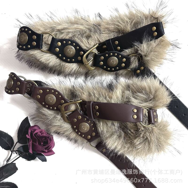 American Retro Y2K Millennium Style Rivet Belt for Women Niche Sexy Style Wide Version Girdle Design Brown Belt