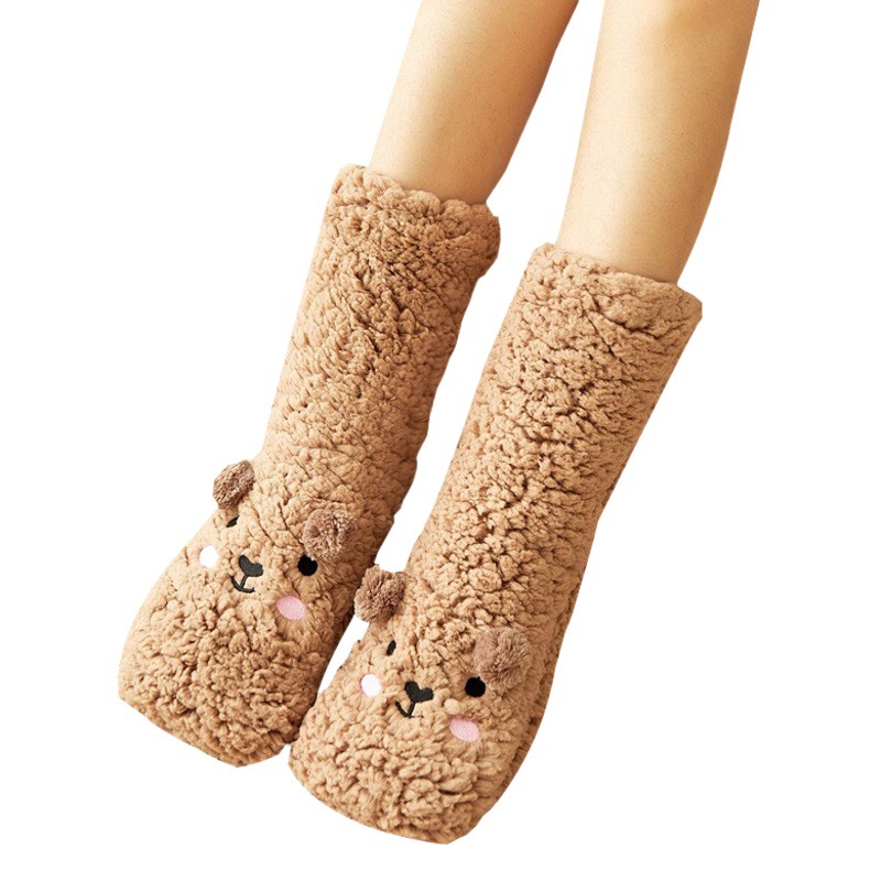 Calcetines de piso de invierno para mujer Calcetines de terciopelo coral forrados de lana dormir Zapatillas de casa calcetines de nieve calcetines de alfombra de confinamiento calcetines de felpa