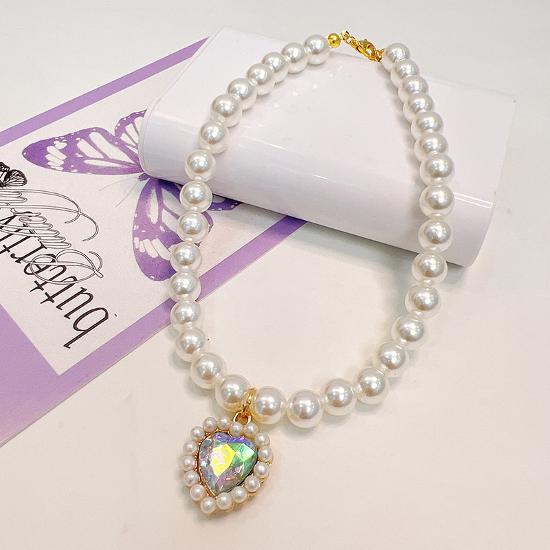 20g Weight Pet Collar Type Of Pet Supplies 1 Piece Quantity Casual, Daily Occasion Bright Pearl Material Heart Shape Pattern All Seasons Season Sweet Style Sweet Bright Pearl Heart Shape Pet Collar 9