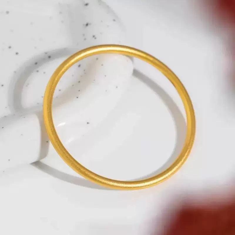 18k金传承古法手镯Au750不脱模磨砂光面素圈金镯黄金手饰水贝批发