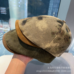 2025新款复古做旧鸭舌帽子女夏季设计感小众扎染贝雷帽反戴前进帽