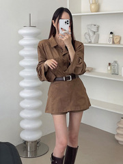 工装风套装裙女气质长袖衬衫+半身短裙两件套