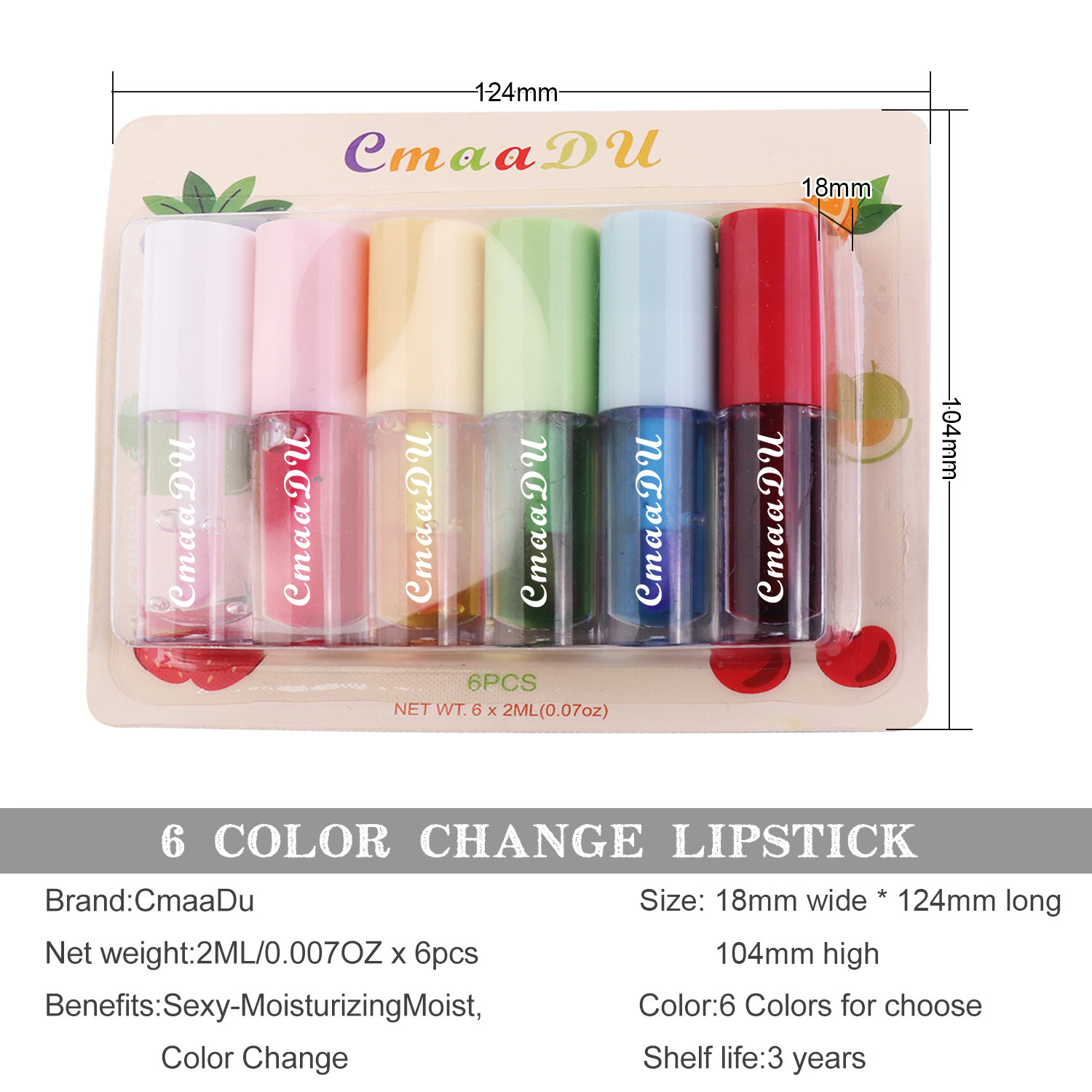 Check it out! Link Disclaimer - For export only :CmaaDu 6-pack Fruit-Flavored color-changing Lip Gloss undefined