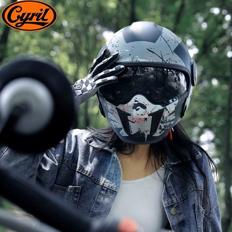 К Cyril ретро-штамп шлем четырех времен черный воин Harley полубhelmet комбинированный шлем мотоцикла полный шлем мужской локомотив сертификация 3C