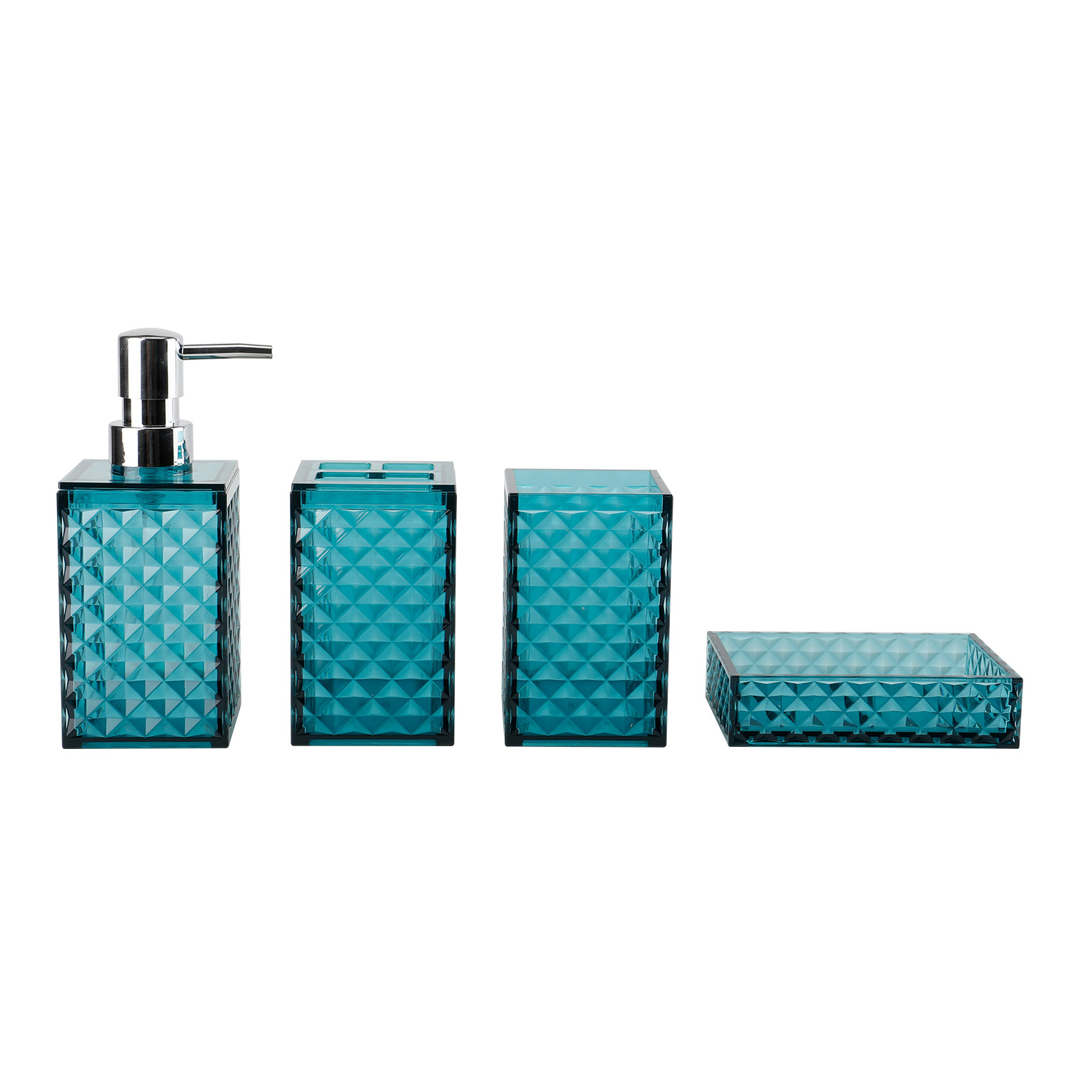 Cuarto de baño de plástico de cuatro piezas de diamante transparente Plaid fábrica al por mayor lavado baño enjuague bucal cepillo titular de cuatro piezas conjunto