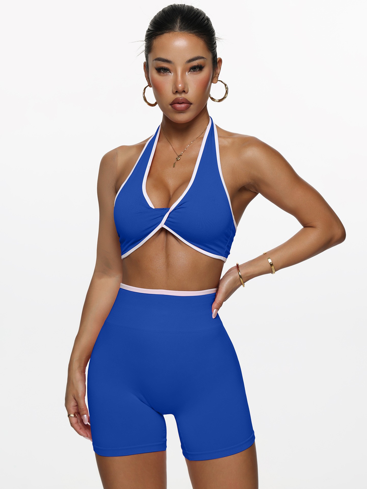 Conjunto deportivo de dos piezas de nailon sin costuras de estilo europeo y americano para yoga, correr, fitness y deportes.