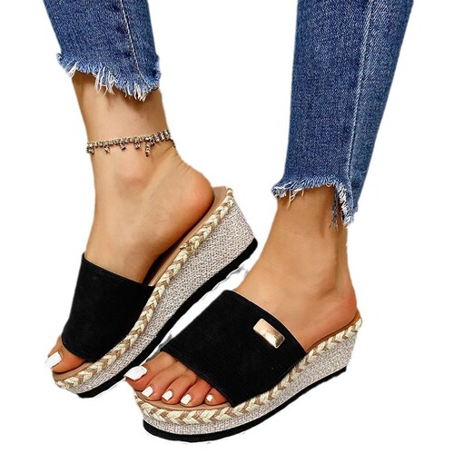 Wholesale 2020 Summer Women's Fish Mouth Fabric Western Style Slides with Heel Lift Women's Shoes Exotic Large Size