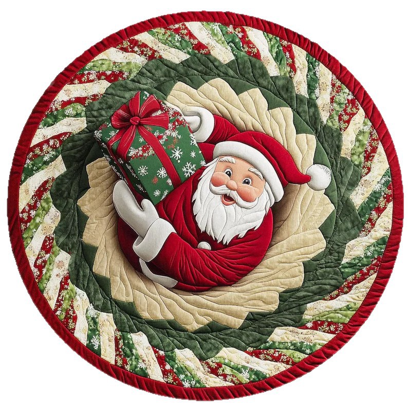Rond tapijt met kerstmanmotief voor de grensoverschrijdende kerst, geschikt voor de woonkamer, vlekbestendig, feestdecoratie en als banktapijt._voghion.com