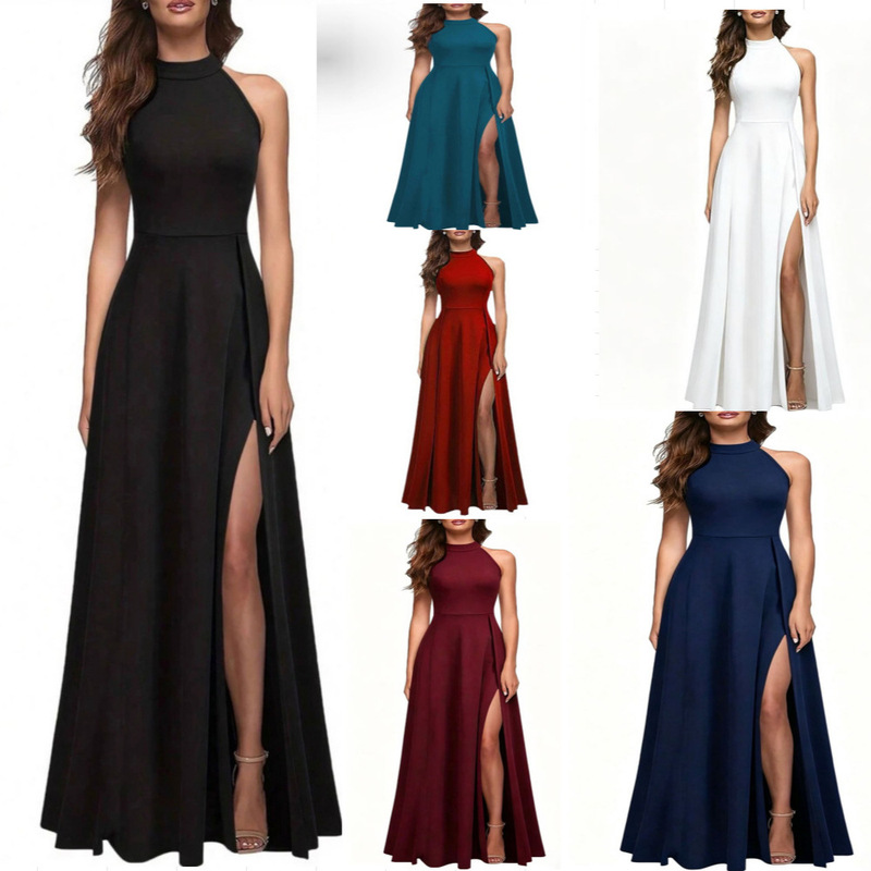 European and American Cross-Border Foreign Trade Halter Neck Sexy Evening Dress Amazon High Slit Party Cocktail Holiday Long Dress