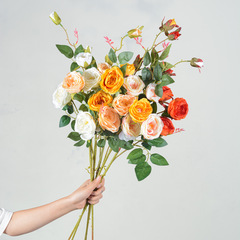 仿真玫瑰6頭開心玫婚慶布置攝影道具絹花家居裝飾假花廠家批發