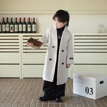 童装男童风衣儿童长款外套秋冬款英伦中大童洋气宝宝呢子大衣潮酷