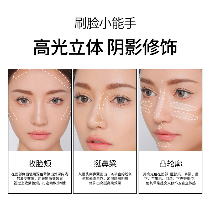 Meixier Tricolor Facial Repair Powder Estereoscópico Brillo de doble propósito en un disco de sombras de polvo de sombra de nariz silueta de polvo de resaltado