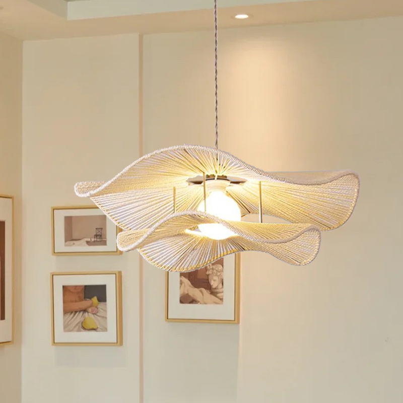 Estilo japonés de estilo tranquilo viento crema viento retro lámpara candelabro sala de estar dormitorio lámpara principal restaurante nórdico casa de té lámpara de cuerda de cáñamo