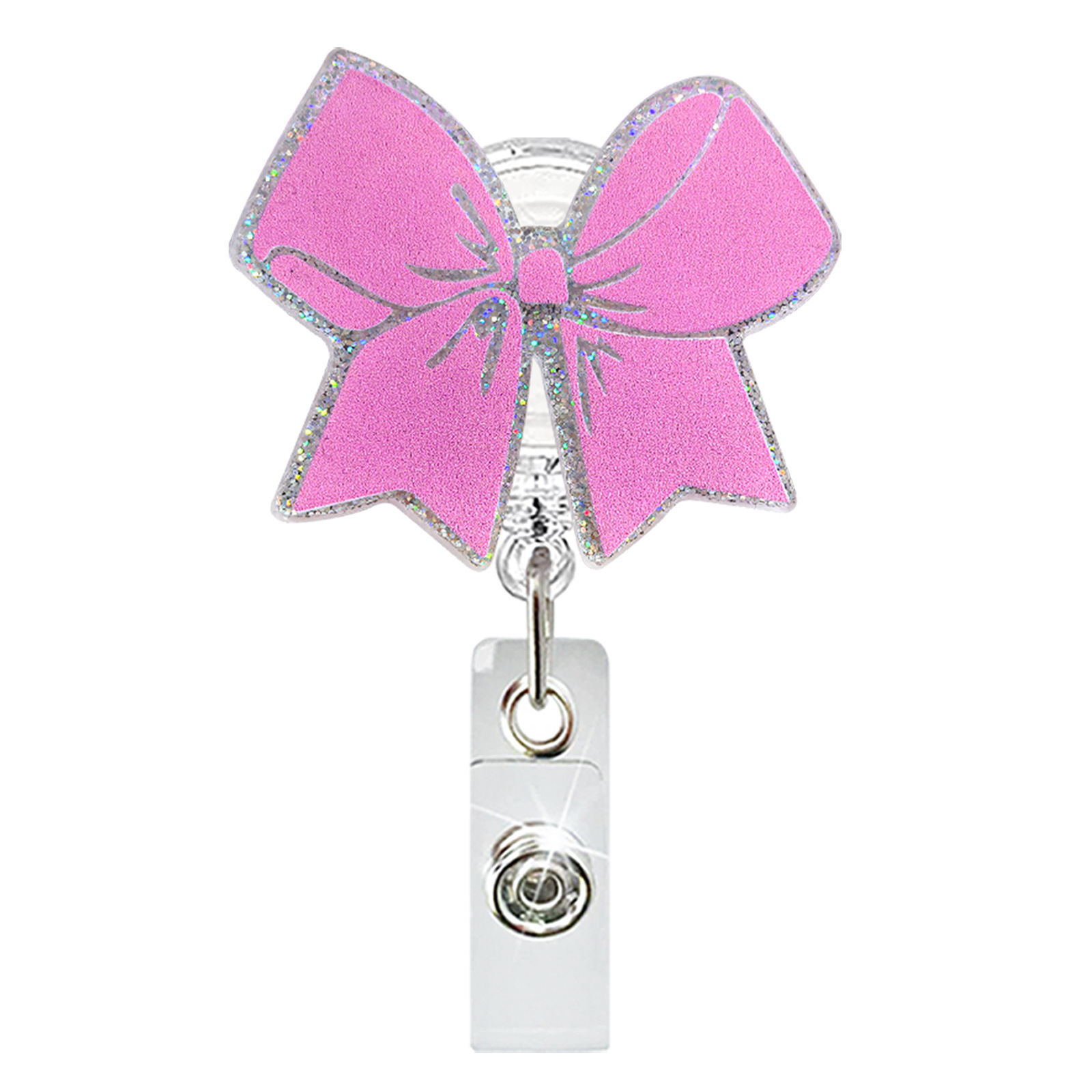 Nuevo estilo acrílico rosa bowknot telescópico y giratorio pergamino de insignia médico para mujer hebilla de identificación fácil de tirar