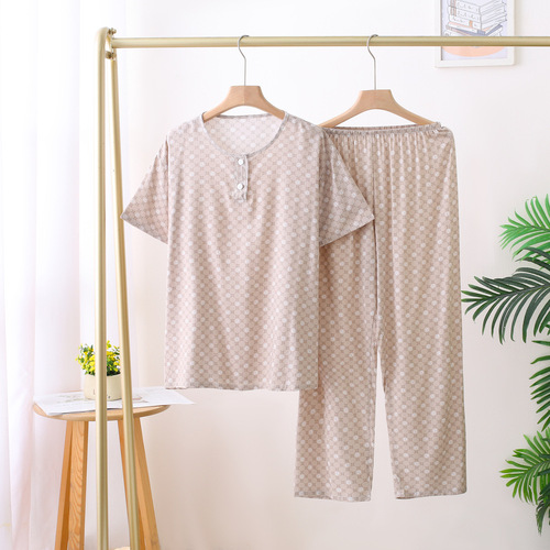 Summer teen cotton silk 14-16 years old junior high school students pajamas men's suit cotton silk air-conditioning long-sleeved pants thin
