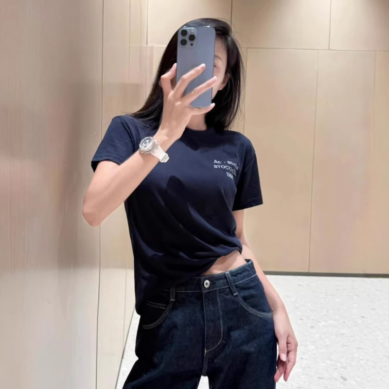Nanyou High-End Version Ac New 1996 Logo Print Round Neck Short-Sleeve T-Shirt for Women, Versatile Slim-Fit Top for Summer Nanyou High-End Version Ac New 1996 Logo Print Round Neck Short-Sleeve T-Shirt for Women, Versatile Slim-Fit Top for Summer