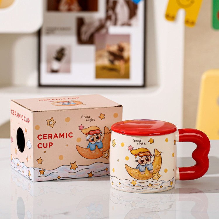 Buenas noches oso cartón de dibujos animados taza de regalo de alta cara casera taza de café de leche de mano regalo taza de cerámica
