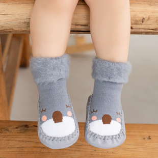 Детские нескользящие демисезонные флисовые удерживающие тепло гетры для новорожденных, носки для раннего возраста, удобная обувь, мягкая подошва, увеличенная толщина