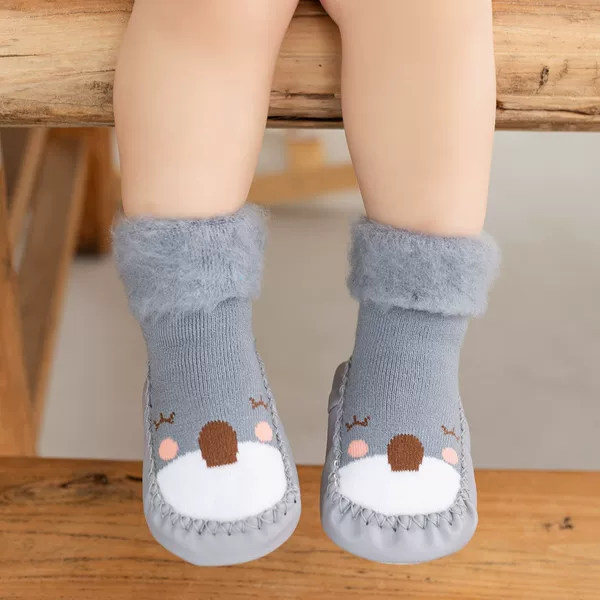 Baby shoes and socks soft bottom non-slip autumn and winter thickened fleece-lined warm socks newborn baby toddler socks shoes floor socks