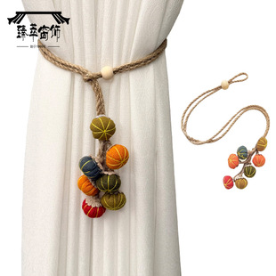 New Curtain Tiebacks, Pastoral Style Fabric Pumpkin String Curtain Tiebacks, Abundant Hanging Ball Curtain Buckles