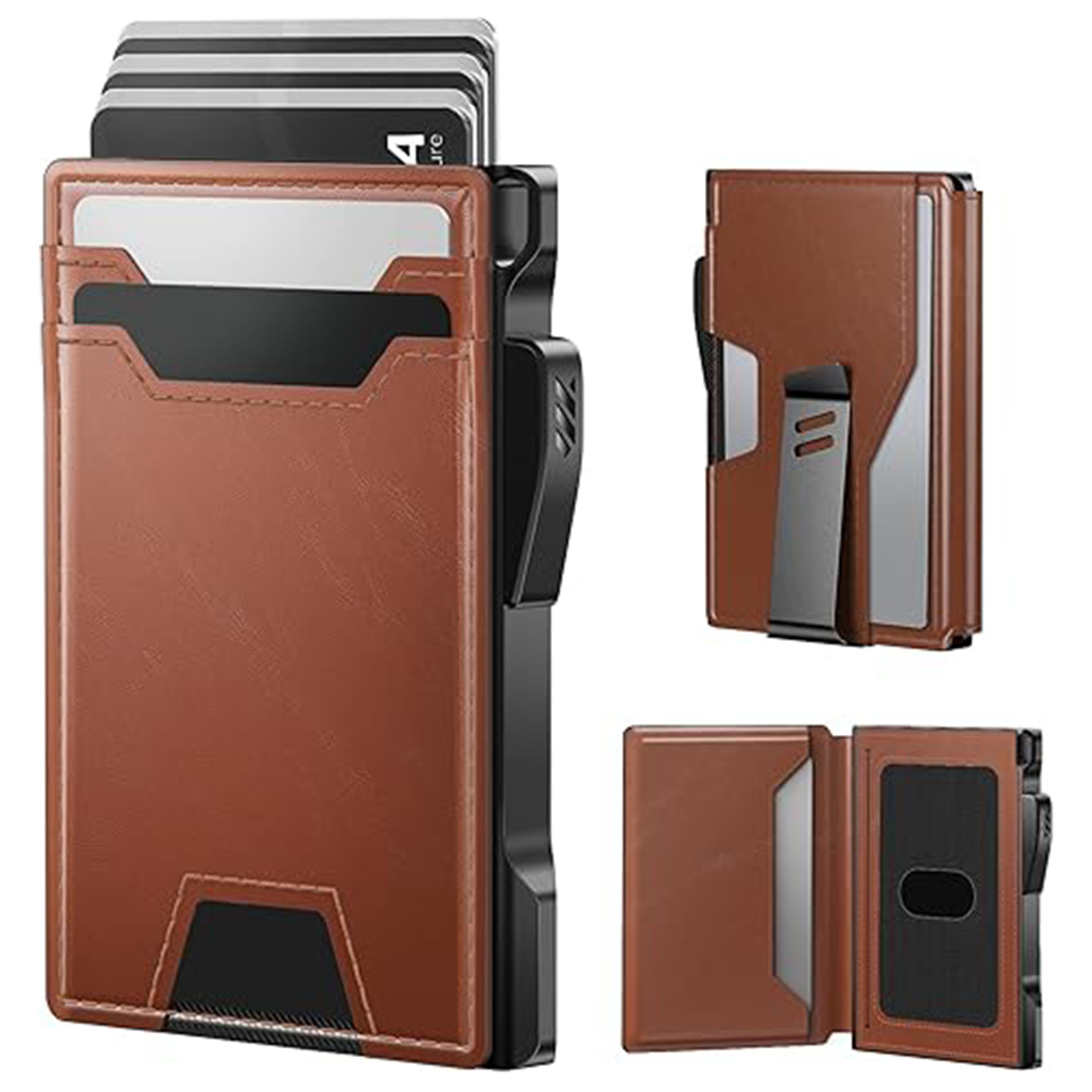 Transfronterizo simple RFID antirrobo cepillo de tarjetas de metal portátil de fibra de carbono cartera de negocios multifuncional para hombres