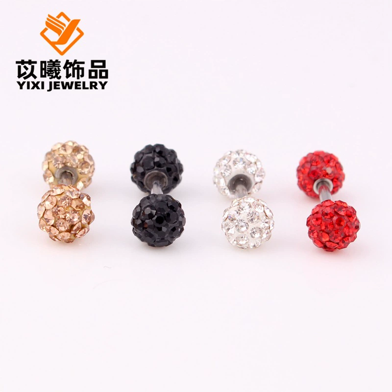 Гантели, серьги из нержавеющей стали, корейский стиль, украшенные diamonds, диамантами 5 мм, простой и элегантный дизайн, без упоминания площадки
