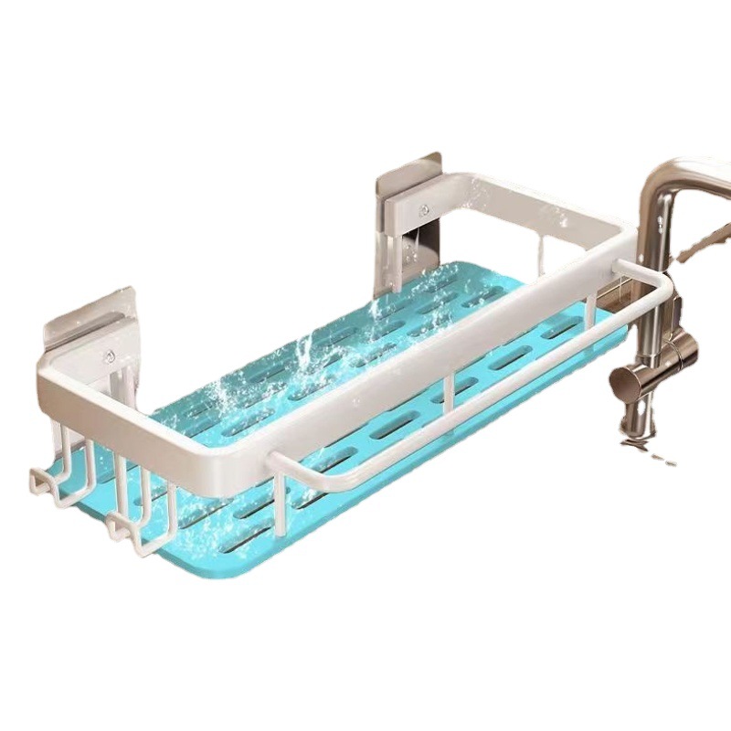 Estante de trapo estante de almacenamiento de cocina estante de almacenamiento sin perforar estante de condimento montado en la pared fregadero de la cesta de drenaje del hogar