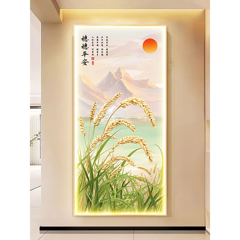 SuiSuiPingAn LED entrance decorative painting, modern minimalist corridor and hallway vertical hanging painting with ambient lighting for the entrance door