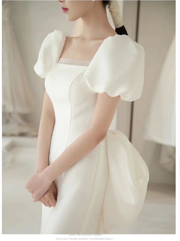 Slim Fit Satin Wedding Dress New Style Court Court Style Bridal Travel Photography Simple Evening Gown With Train For Light Wedding_ecoleips.com