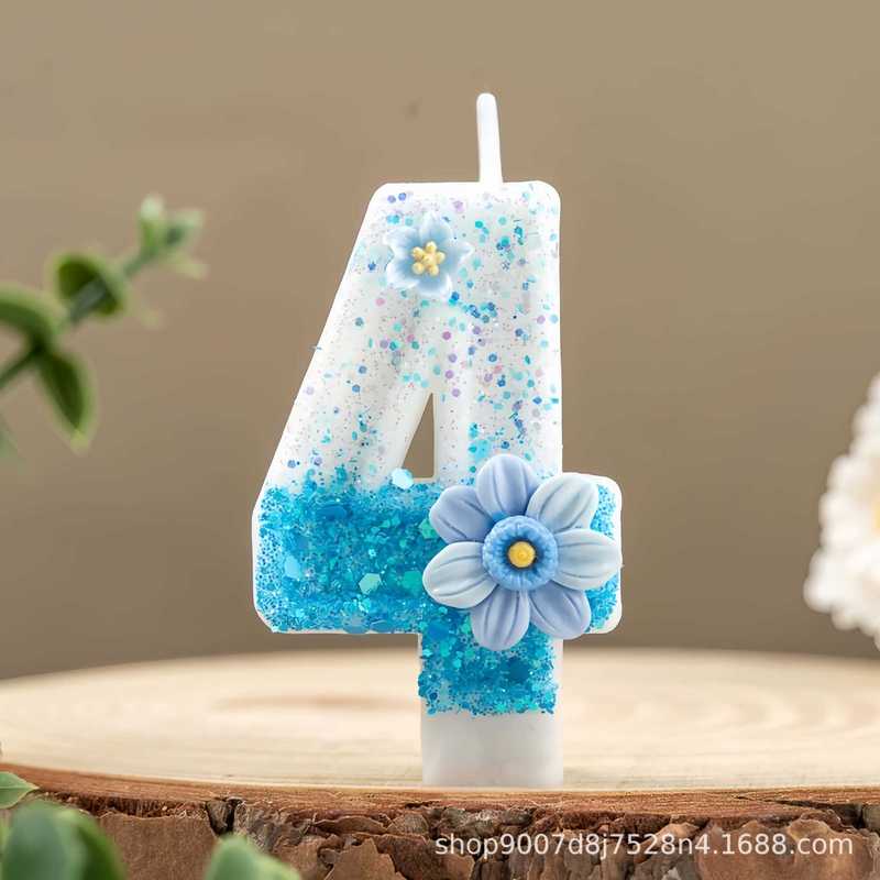 グラデーションブルーの花デジタル誕生日キャンドルアマゾン越境電子商取引パーティーケーキデコレーション1歳クリエイティブキャンドル|undefined