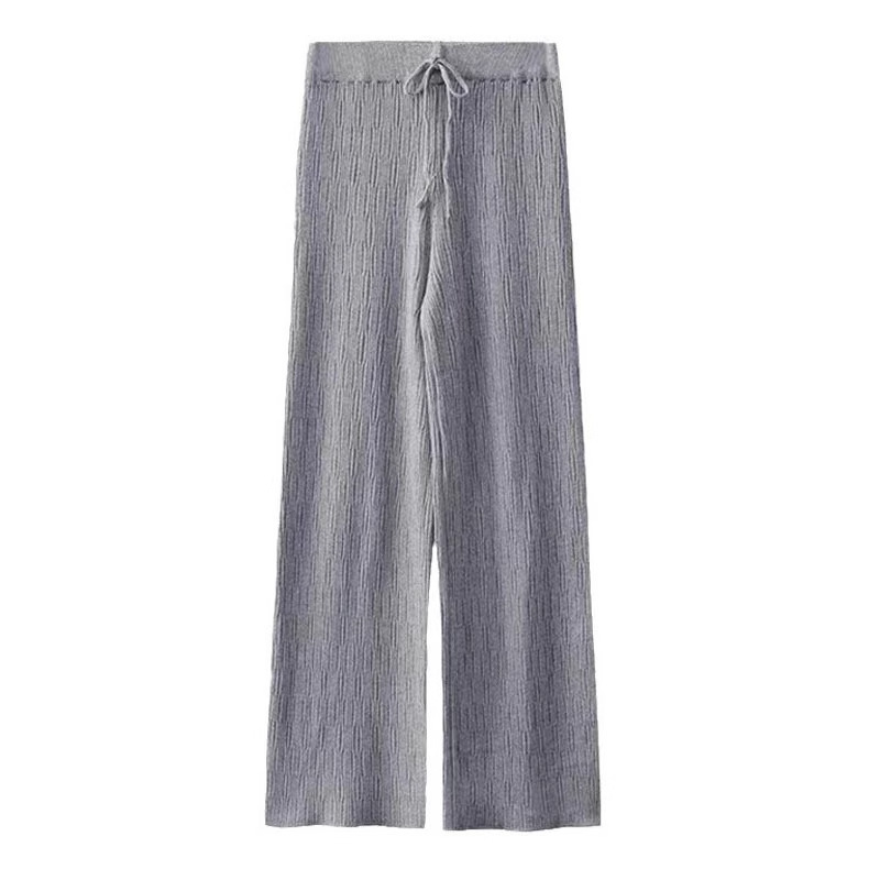 Pantalón Tejido de Tiro Alto y Corte Recto de Mezcla de Caxemira