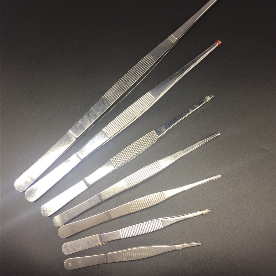 医用镊子加长实验室敷料夹子工具医用带牙平头水草工业镊子批发