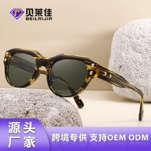 跨境欧美复古TR时尚墨镜男士防晒紫外线高级感米钉装饰高端太阳镜