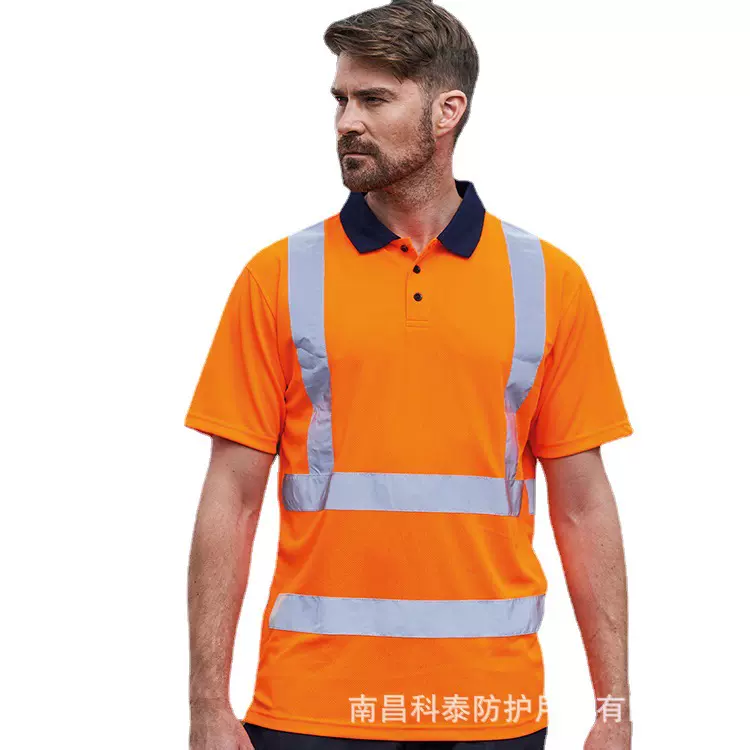 翻领反光T恤速干POLO衫 厂家直发工地建筑反光工服交通安全服外贸