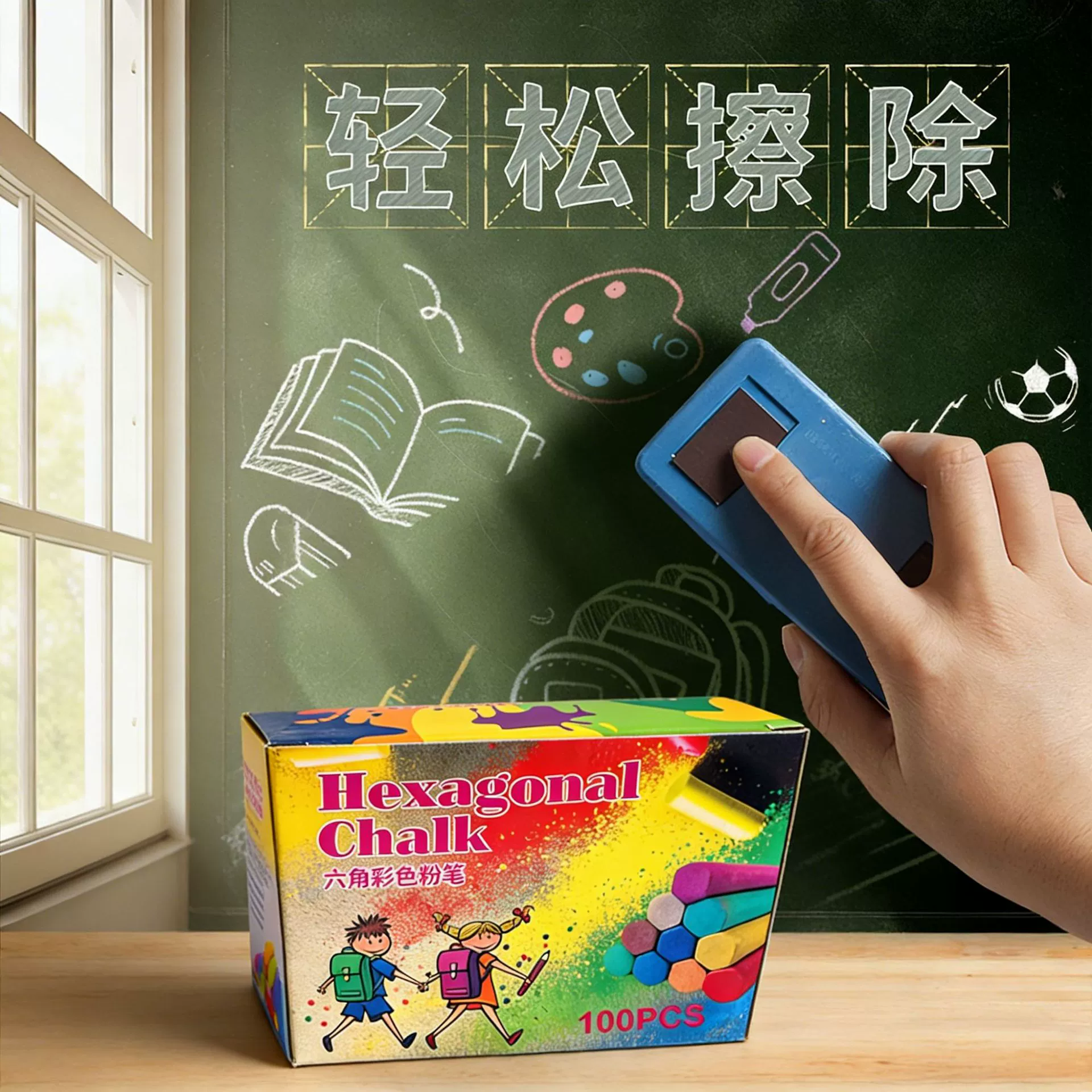 Painted children's chalk dust-free, erasable multicoloured board, training